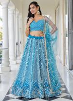 Butterfly Net Sky Blue Wedding Wear Embroidery Work Lehenga Choli